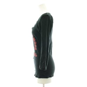 HYSTERIC GLAMOUR Tシャツ カットソー リブ Vネック 七分袖 レース プリント F 黒 ブラック 2CL-9880 /KU