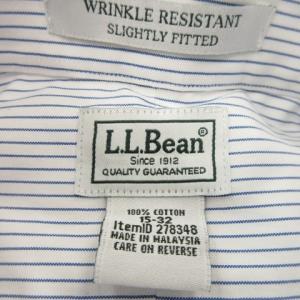 L.L.BEAN ワイシャツ Yシャツ 15-32 白 ホワイト 青 ブルー ストライプ柄 ボタンダウンカラー 長袖 /MN30