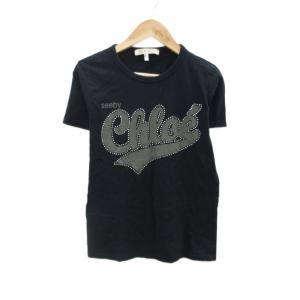 Tシャツ カットソー 2 黒 ブラック 半袖 ロゴプリント ラウンドネック ビーズ /YS25 ECE003