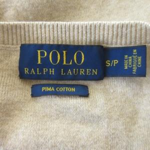 POLO RALPH LAUREN コットンニット セーター S/P ベージュ Vネック ロゴ刺繍 長袖 /CK15 ECE003