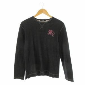 Tシャツ 2 チャコール グレー 長袖 ラウンドネック ロゴ刺繍 /CK3 ECE003
