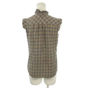 BURBERRY BLUE LABEL シャツ ブラウス 36 茶 ブラウン チェック柄 ノースリーブ フリルネック /AH20 ECE003