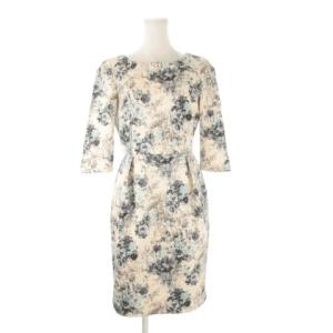 Dress in Luxury ワンピース 2 ベージュ グレー 花柄 ラウンドネック 七分袖 /CK41