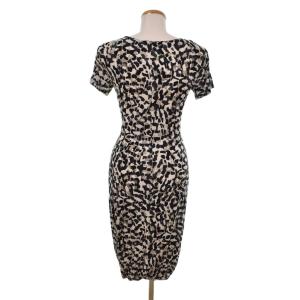 Max Mara 白タグ カシュクール ワンピース 半袖 ロング フレア 総柄 38 白 ホワイト 紺 ネイビー ECE003