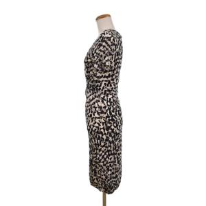 Max Mara 白タグ カシュクール ワンピース 半袖 ロング フレア 総柄 38 白 ホワイト 紺 ネイビー ECE003