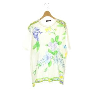 カットソー 半袖 クルーネック 花柄 ストレッチ 38 白 ホワイト /BB ECE003