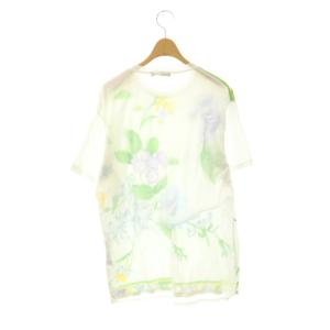 LEONARD カットソー 半袖 クルーネック 花柄 ストレッチ 38 白 ホワイト /BB ECE003