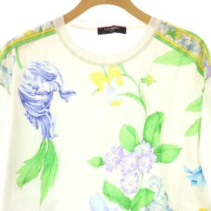 LEONARD カットソー 半袖 クルーネック 花柄 ストレッチ 38 白 ホワイト /BB ECE003