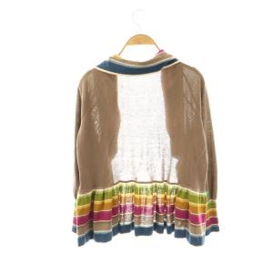 KENZO ニットカーディガン 長袖 フリル ボーダー柄 M 茶 ブラウン /BB ECE003