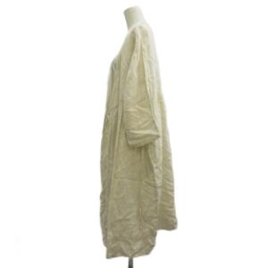 fog linen work ワンピース ロング 麻 リネン アイボリー 長袖 ノーカラー 紐付き /KW ECE003