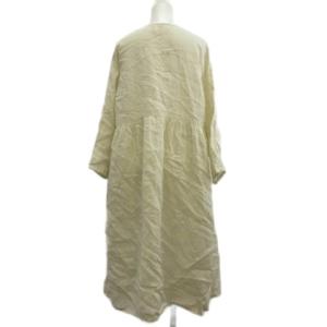 fog linen work ワンピース ロング 麻 リネン アイボリー 長袖 ノーカラー 紐付き /KW ECE003