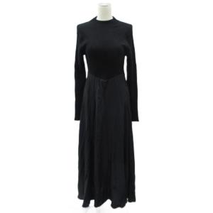 ドッキングワンピース ロング丈 マキシ丈 ONESIZE 黒 長袖 ハイネック リブニット切替 /SY36
