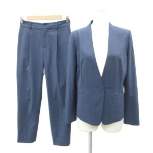 スーツ セットアップ 上下 ノーカラージャケット ミドル丈 シングルボタン テーパードパンツ アンクル丈