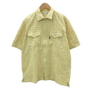 HOMME カジュアルシャツ M 黄 イエロー チェック柄 半袖 ジップアップ /SM72 ECA003