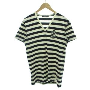 美品 Tシャツ 48 黒 ブラック ボーダー柄 Vネック 半袖 /SJ ECA003