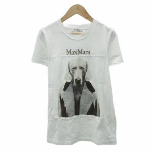 Tシャツ カットソー XS オフホワイト 半袖 犬 プリント ラインストーン /HO19 ECA003