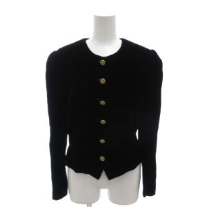 HANAE MORI ヴィンテージ セットアップ ジャケット タイトスカート ベロア ビジューボタン 9 黒 ブラック /YJ