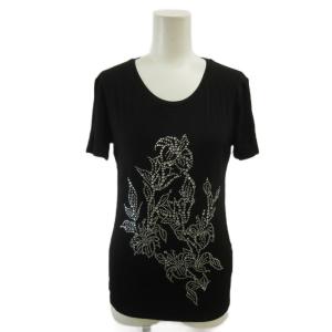 Tシャツ カットソー 半袖 Uネック ロゴ ラインストーン 38 黒 ブラック /XZ ECA003