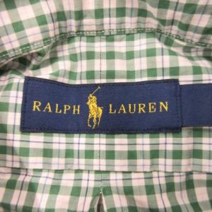 RALPH LAUREN ワイシャツ Yシャツ SP 緑 グリーン チェック柄 ボタンダウンカラー 長袖 /MN30 GY70