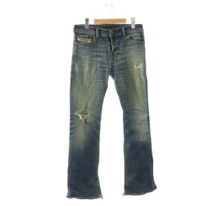 デニムパンツ ジーンズ W28 青 ブルー ダメージ加工 ボタンフライ /BB GY59