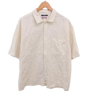 ステンカラー シャツ カジュアル 刺? 半袖 XL アイボリー /TT