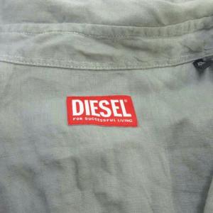 DIESEL シャツ 麻 リネン L ライトグレー 無地 レギュラーカラー 長袖 胸ポケット /NP GY59