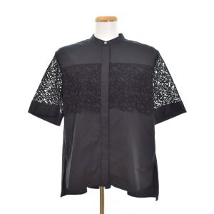 Cotton Liria L レース バンドカラー ブラウス 38 黒 ブラック GY63