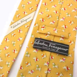 Salvatore Ferragamo ネクタイ 絹 シルク 黄色 マルチカラー 犬柄 総柄 /SX GY53