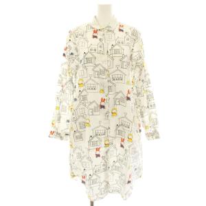 コラボレーション総柄シャツワンピース ミッフィー ハウスパターン F 白 ホワイト 長袖 ひざ丈 /HN
