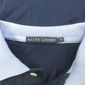 RALPH LAUREN ポロシャツ カットソー M 紺 ネイビー ライトブルー ボーダー柄 ポロ襟 半袖 ロゴ刺繍 /GR ECB002