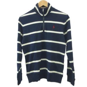 カットソー Tシャツ トップス L 紺 ネイビー ボーダー柄 ハーフジップ ハイネック 長袖 /GR ECB002