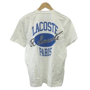 LACOSTE Tシャツ カットソー FR2 白 ホワイト 青 ブルー 半袖 バックプリント ラウンドネック ボーダー柄