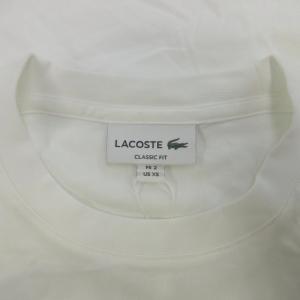 LACOSTE Tシャツ カットソー FR2 白 ホワイト 青 ブルー 半袖 バックプリント ラウンドネック ボーダー柄