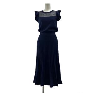 ワンピース ニット FR ネイビー 紺 レース フリル袖 ノースリーブ ロング丈 /PP GY49