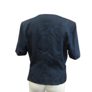 YVES SAINT LAURENT ノーカラージャケット 半袖 クルーネック 肩パッド 38 紺 ネイビー /XZ GY49