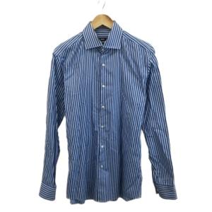シャツ スリムフィット 長袖 ストライプ 41 紺 ネイビー /XZ GY49