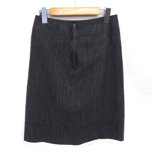 LANVIN collection 台形 スカート リボン 膝下丈 バックジップ 38 チャコールグレー /TT