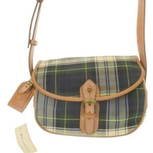 POLO RALPH LAUREN ショルダーバッグ キャンバス レザー 革 チェック ロゴ 緑 グリーン /CK13 GY49