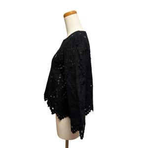 Theory カットワーク 刺繍 ブラウス リネン コットン Sサイズ 黒 ブラック 01-6208218 /MZ GY99