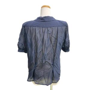 YVES SAINT LAURENT シアー半袖シャツ 金ボタン 丸襟 9A3 紺 ネイビー /TDGY99