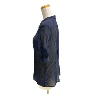 YVES SAINT LAURENT シアー半袖シャツ 金ボタン 丸襟 9A3 紺 ネイビー /TDGY99