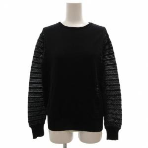 美品 ニット カットソー 1 ラウンドネック 透かし編み シースルー 黒 ブラック /KB GY99