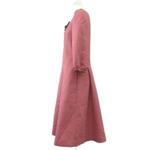 M'S GRACY ワンピース 40 ピンク リボン 花柄 七分袖 パフスリーブ プリーツ Vネック 膝丈 /GR ECB002