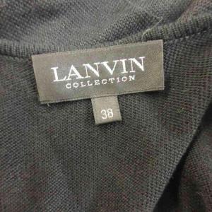 LANVIN ノースリーブニット セーター シルク混 38 黒 ブラック ラウンドネック シアー切り替え ラインストーン装飾