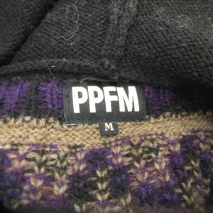 PPFM ニットカーディガン パーカー ウール M 黒 ブラック マルチカラー ノルディック柄 フード付き 長袖