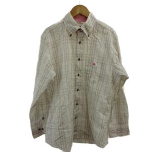 シャツ 3 白 ホワイト グレー チェック柄 ボタンダウン 長袖 ロゴ刺繍 /PP GY99