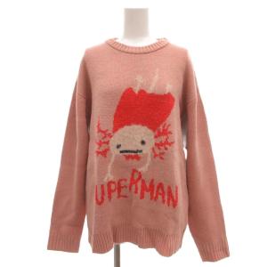 タグ付き ニット セーター S ピンク 長袖 クルーネック キャラクタープリント /ML GY99