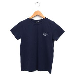 ロゴ刺繍 Tシャツ 半袖 丸首 コットン 綿 M ネイビー 紺 /FT