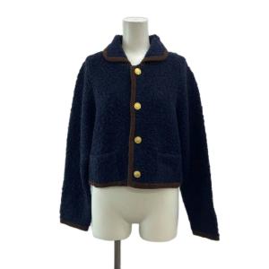 タグ付き ボアジャケット 上着 ウール S ネイビー 紺 長袖 ラウンドカラー パイピング 金ボタン /PP