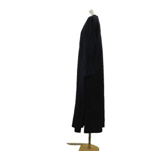 23区 ロングシャツワンピース ウール 44 紺 ネイビー スタンドカラー プリーツ 長袖 /SH ECC003